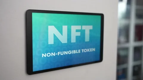 Wall Mounted Screen With NFT Non Fungible Token Displayed Stock Footage 160490188