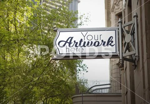 Wall mounted shop sign template PSD Template