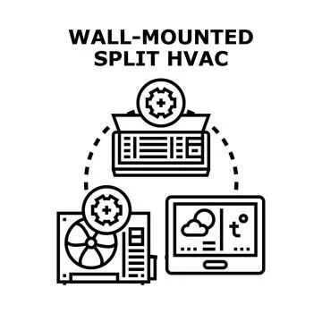 Wall mounted split hvac system components Stock Illustration