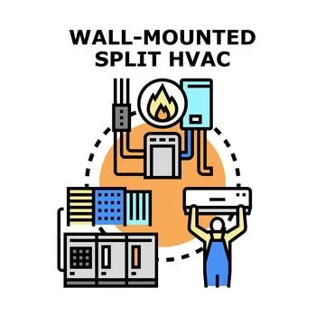 Wall mounted split hvac system installation and maintenance Stock Illustration