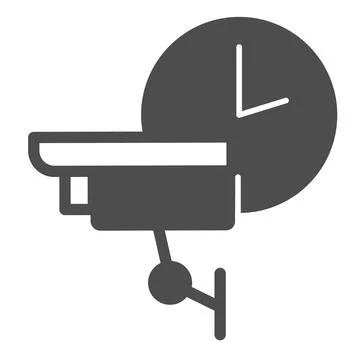 Wall mounted surveillance camera and clock, protection solid icon, CCTV concept Stockillustratie