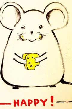 On the wall is a mouse that holds cheese Stock Photos