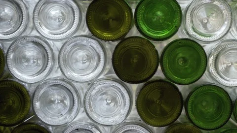Wall of multi-colored glass bottles. Video stock 115851140