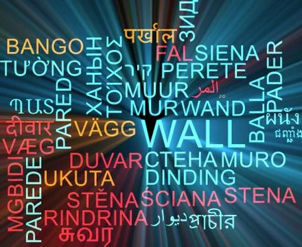 Wall multilanguage wordcloud background concept glowing Stock Illustration
