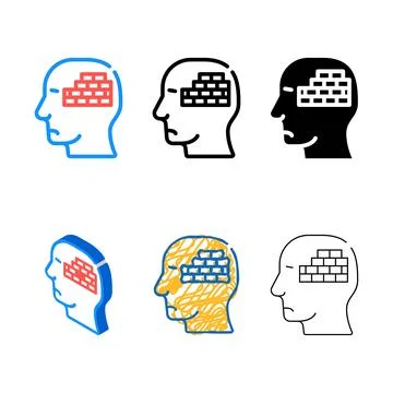 Wall neurosis problem color icon vector set Stock Illustration