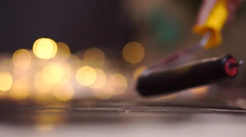 Wall in a new building as a background and paint roller in a working position. Stock Footage 58833665