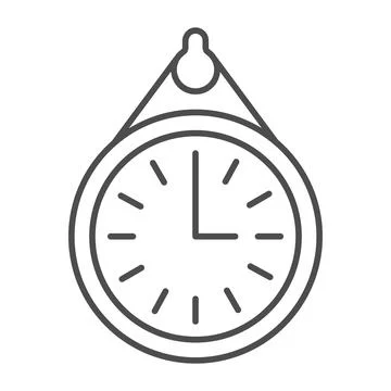 Wall office clock thin line icon, office life concept, time to work, 9 am vector Stock Illustration