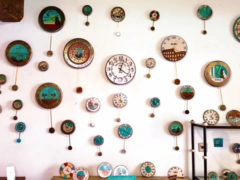 Wall with old clocks Stock Footage 248022570