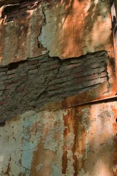 Wall of an old large chimney, close-up wall with rusty smudges Stock Photos
