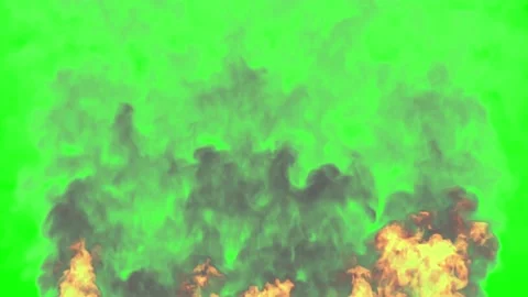 Wall or line of burst fire with smoke - isolated on green screen Stock Footage 169015210