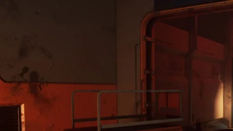 Wall with orange light in a dimly lit room showing wear and tear Stock Footage 344827684