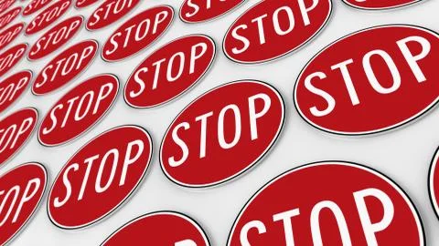Wall of Ordered Circular Red Stop Signs Illustrazione stock