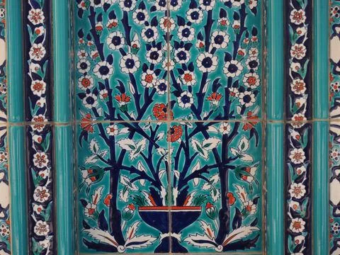 Wall with ornamental tile pattern Sultan Qaboos Mosque Muscat Oman Asia Stock Photos