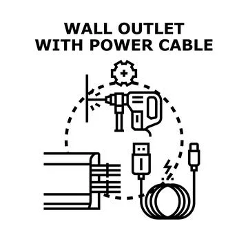 Wall outlet installation and power cable connection concept Stock Illustration