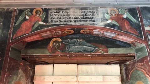 Wall Painting at the interior of Saint John Cathedral Stock Footage 99861065