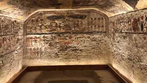 Wall paintings inside the Tomb of Pharaoh Ramses IX Stock Footage 321341213