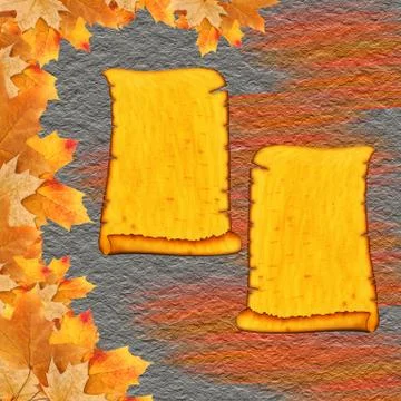 Wall paintings on plaster with a frame of maple leaves Stock Illustration
