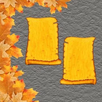 Wall paintings on plaster with a frame of maple leaves Stock Illustration