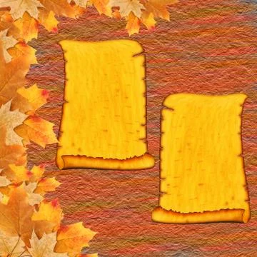 Wall paintings on plaster with a frame of maple leaves Stock Illustration