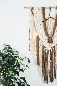 Wall panel boho style made with macrame technique Stock Photos