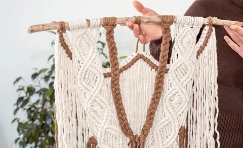 Wall panel boho style made with macrame technique Stock Photos