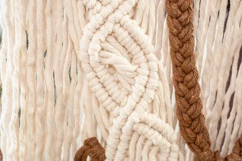 Wall panel boho style made with macrame technique Stock Photos