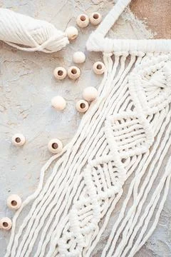 Wall panel boho style made with macrame technique Stock Photos