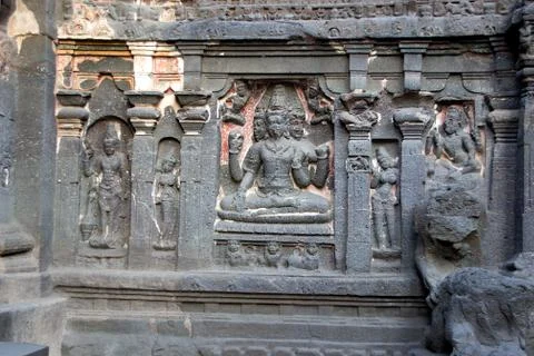 Wall Panel of Brahma, Ellora Stock Photos