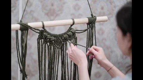 Wall panel in the style of Boho made of cotton threads Stock Footage 273855906