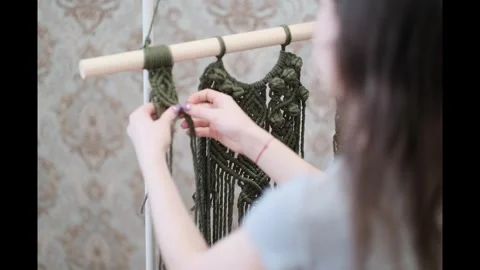 Wall panel in the style of Boho made of cotton threads Stock Footage 273855928