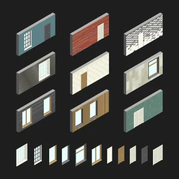 Wall patterns with doors and windows Stock Illustration