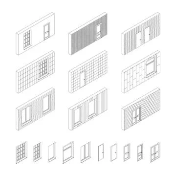 Wall patterns with doors and windows Stock Illustration