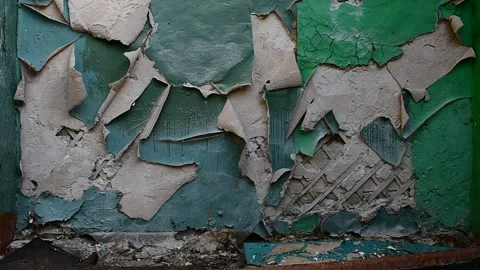 Wall with peeling green paint in different shades Stock Footage 138515564