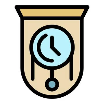 Wall pendulum clock icon color outline vector Stock Illustration