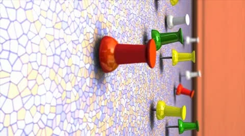Wall pin 3d animation, close up, push, thumb, colourful. Stock Footage 12357641