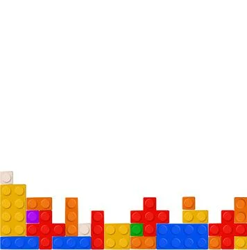 Wall from Plastic building blocks isolated on white background Vector Ilustración de archivo