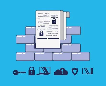 Wall with privacy data set icons Stockillustratie