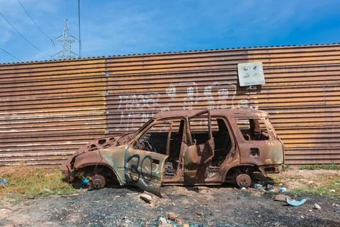 Wall prototype along the mexican border line from Mexico Stock Photos