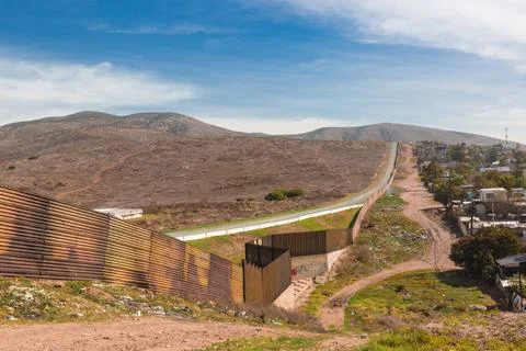 Wall prototype along the mexican border line from Mexico Stock Photos