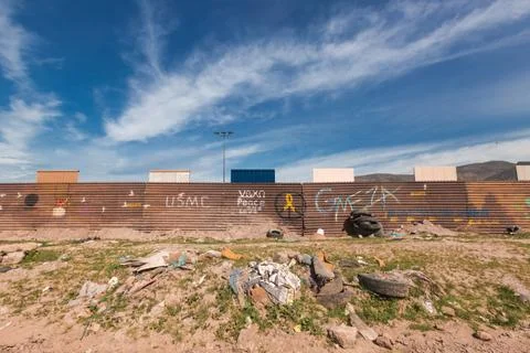 Wall prototype along the mexican border line from Mexico Stock Photos