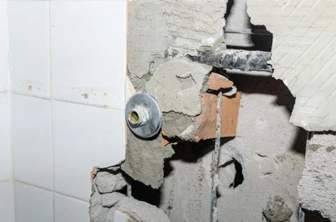 Wall reconstruction works Stock Photos
