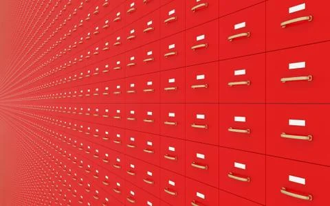 Wall of Red filing cabinets Stock Illustration