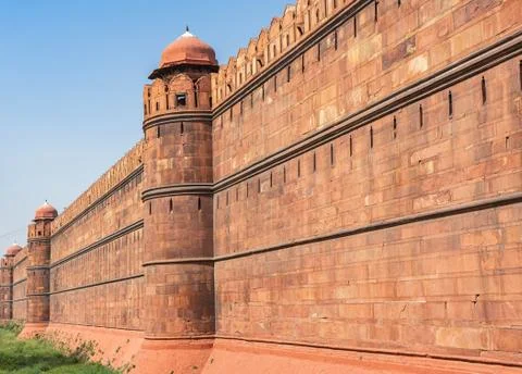 The wall of Red Fort ( Lal Qila ) was the main residence of the old indian em Stock Photos