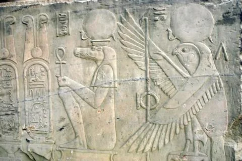Wall of relief in egypt Stock Photos