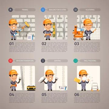 Wall Repair with Worker Stock Illustration