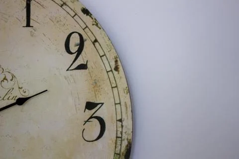 Wall round clock with large numbers, close-up Stock Photos