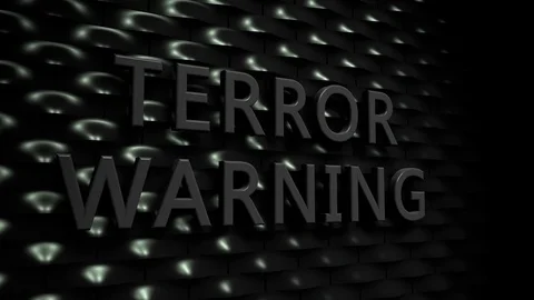 Wall of rounded Plates with the Text "Terror Warning" Stock Footage 77485475