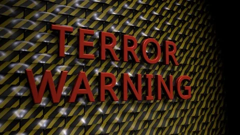 Wall of rounded Plates with the Text "Terror Warning" Stock Footage 77485756