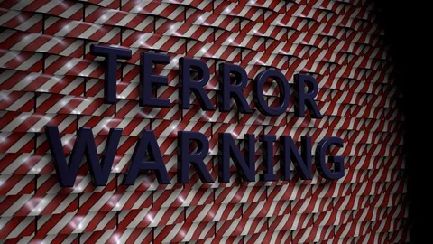 Wall of rounded Plates with the Text "Terror Warning" Stock Footage 77486564