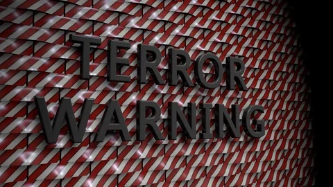 Wall of rounded Plates with the Text "Terror Warning" Stock Footage 77486902